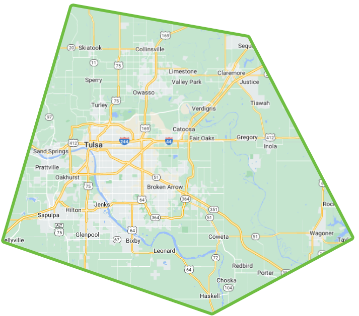 Green Country Roofing Service Area Map